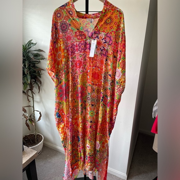 NWT Johnny Was|| KALEIDA KAFTAN, S/M, Rainbow Boho, MSRP $298, Cover up - Picture 4 of 9